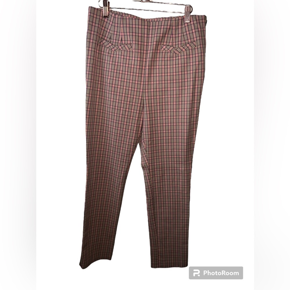 Anthropologie Plaid Slim Ankle Pants in Pink and Brown - Picture 2 of 6